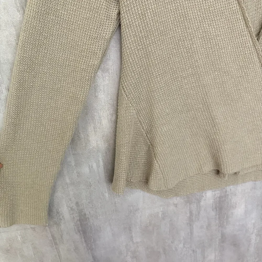 EILEEN FISHER Cardigan Petite PM Linen Open Knit Open Front Long Sleeve Beige - Picture 3 of 13